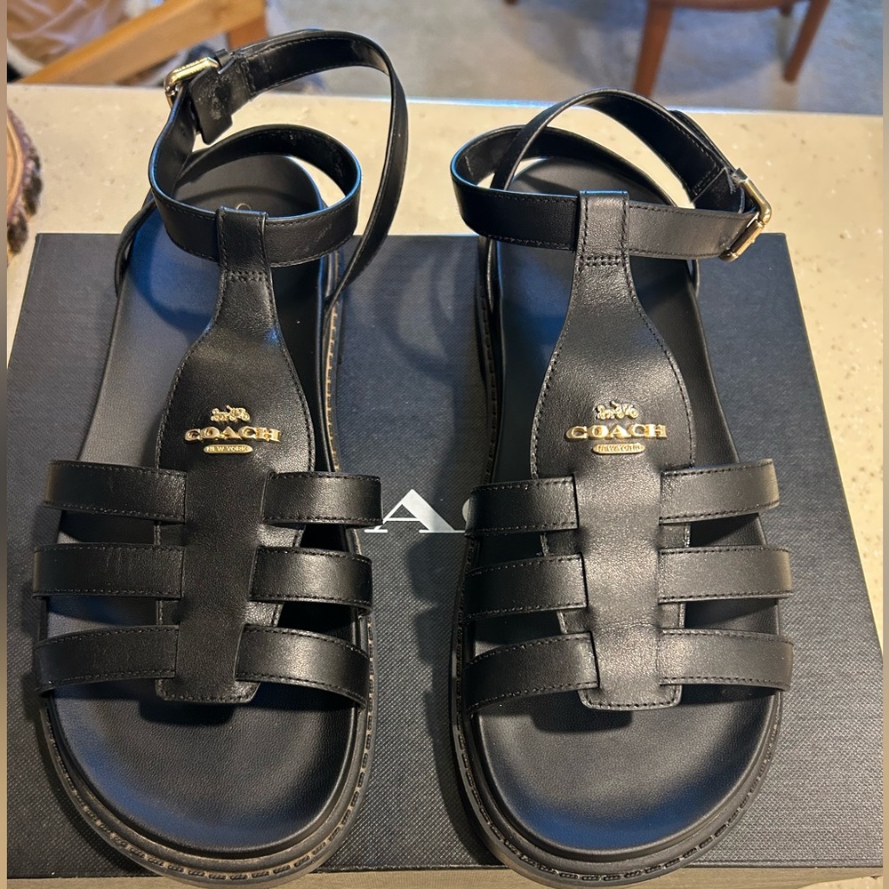 Coach Black Franny Leather Sandals